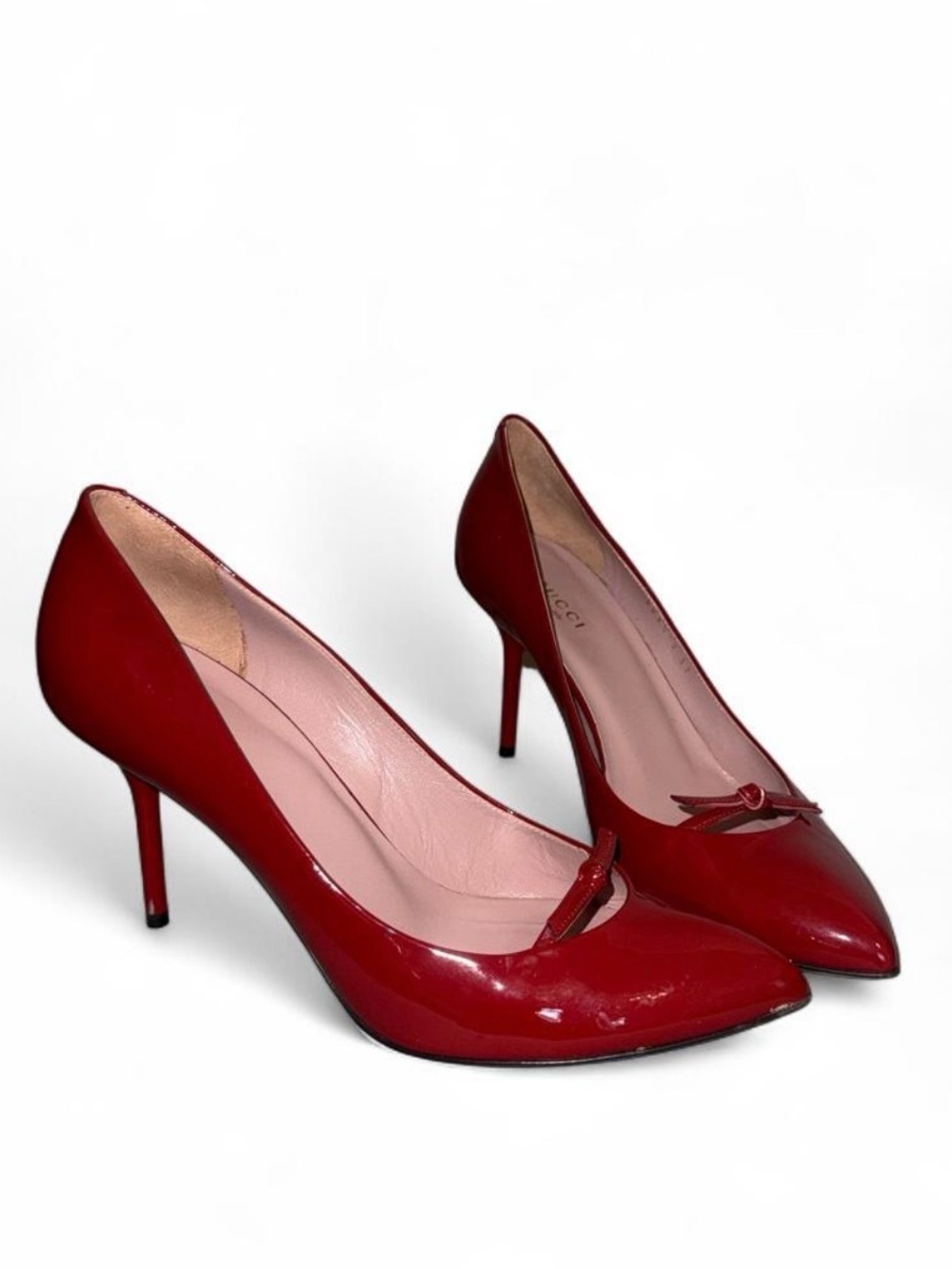 Gucci Red Patent Pointed-Toe Stiletto Pumps w/ Bow Detail